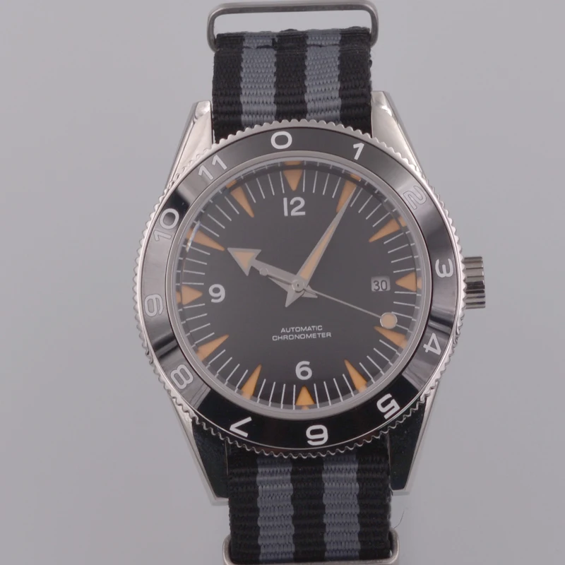 

Corgeut 41mm Sterile black dial Orange Mark Sapphire Crystal Blue Ceramic Bezel Mens date Automatic Watch.