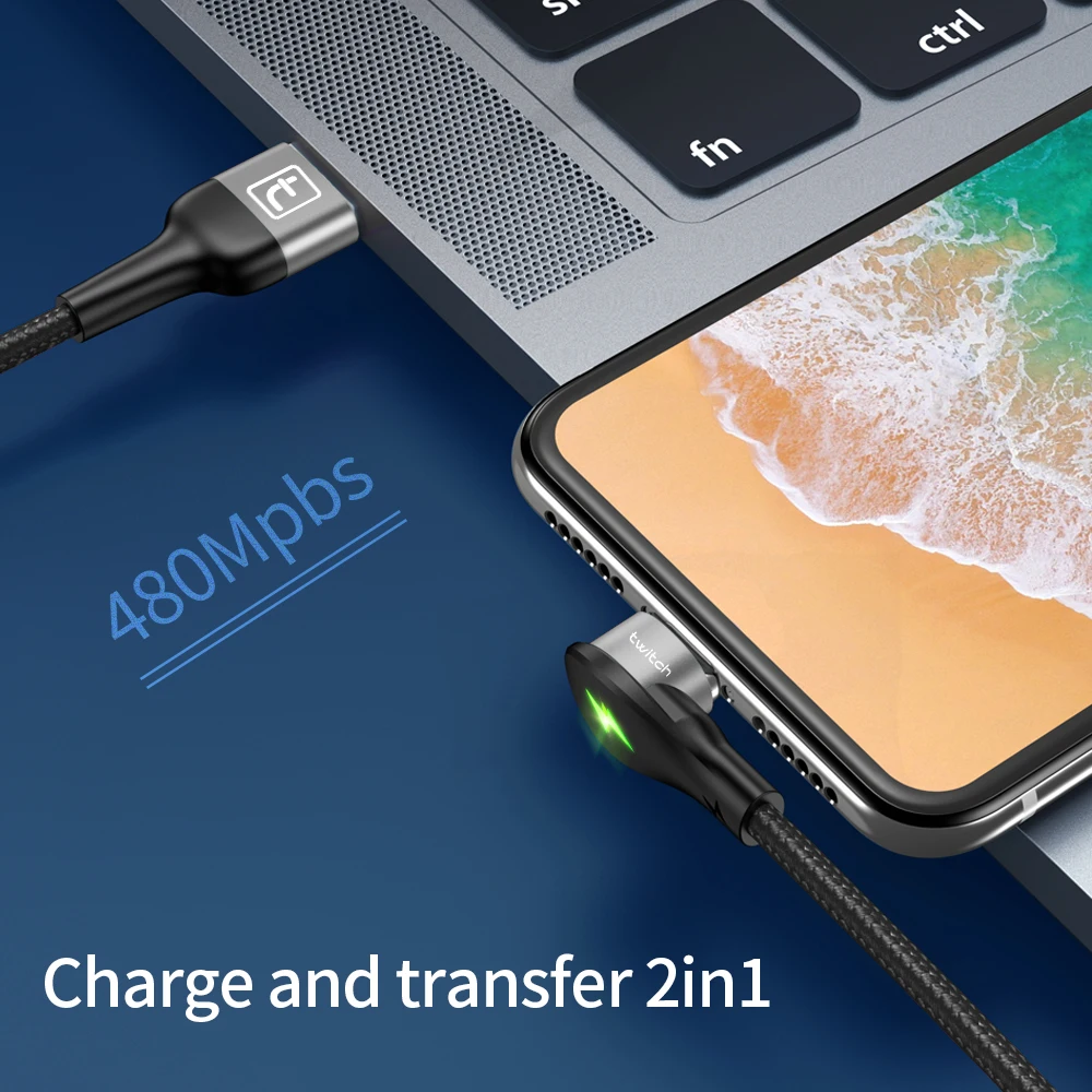 Twitch 90 degree Magnetic USB Type C Cable usb c Fast Charging Magnetic Charger usb-c For Samsung A50 Xiaomi Huawei Type-c cable