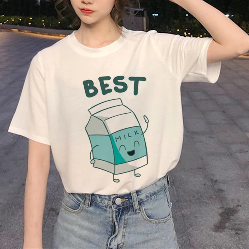 Новые лучшие друзья Harajuku футболка женская Ullzang мода мультфильм футболка 90s Графический друг футболка корейский стиль футболки женские - Цвет: Белый