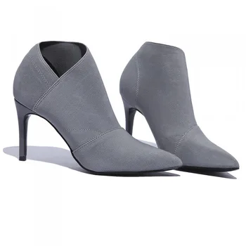 

2020 spring new high heel women fashion simple solid color suede comfortable pointed toe casual high heels