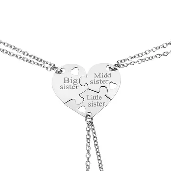 

Fashion Korean Necklace, Stainless Steel Jewelry, Sisters, Family, Peach Heart Three-Piece Pendant