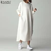 ZANZEA Round Neck Long Sleeves Vestidos Women Autumn Pocket Sweatshirt Dress Lady Casual Side Fork Irregular Robe Plus Size 5XL ► Photo 1/5
