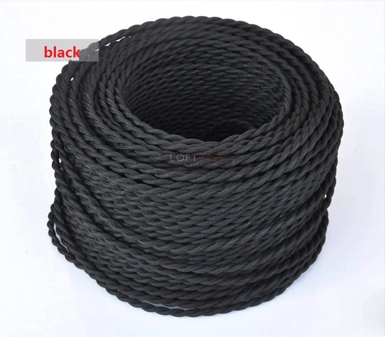 

Black 5/10/20 Meters 2 Core Electrical Rope Wire Vintage Antique Braided Twisted Fabric Lighting Cable Woven Silk Flexible Cord