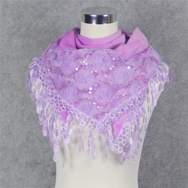 Модные однотонные женские шарфы с цветочной кисточкой Мягкие осенние зимние теплые шарфы Роскошный кружевной шарф для женщин