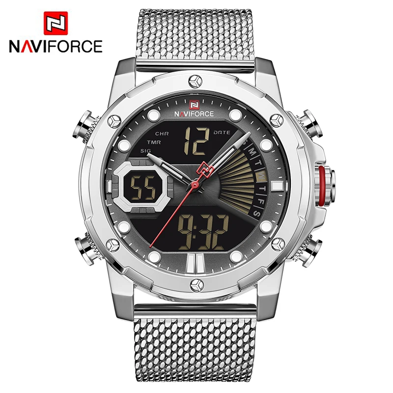 SBW NAVIFORCE, Роскошные мужские часы, кварцевые, стальной ремешок, военный, светодиодный, цифровые, спортивные наручные часы, водонепроницаемые часы, Relogio Masculino - Цвет: SBW