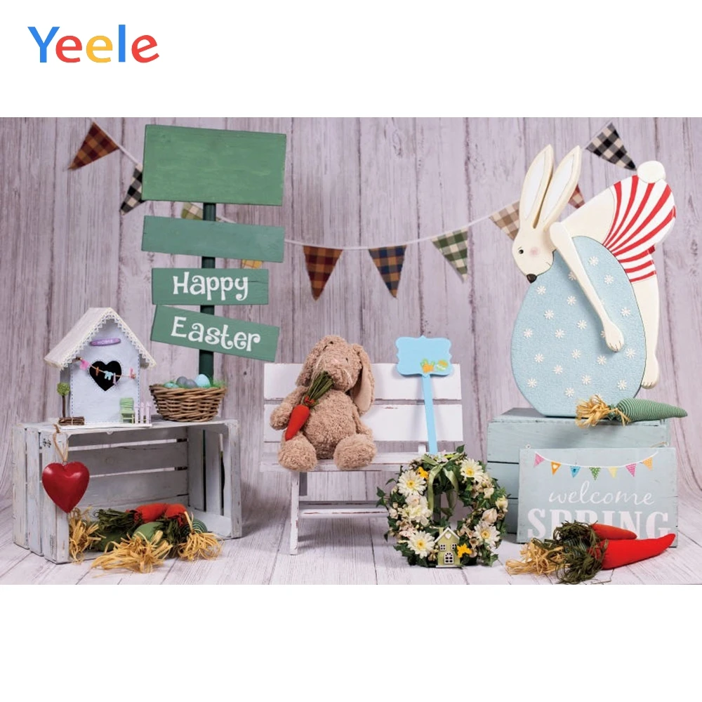 

Spring Easter Rabbit Carrot Flower Birdhouse Baby Shower Birthday Backdrop Photography Background For Photo Studio Photozone