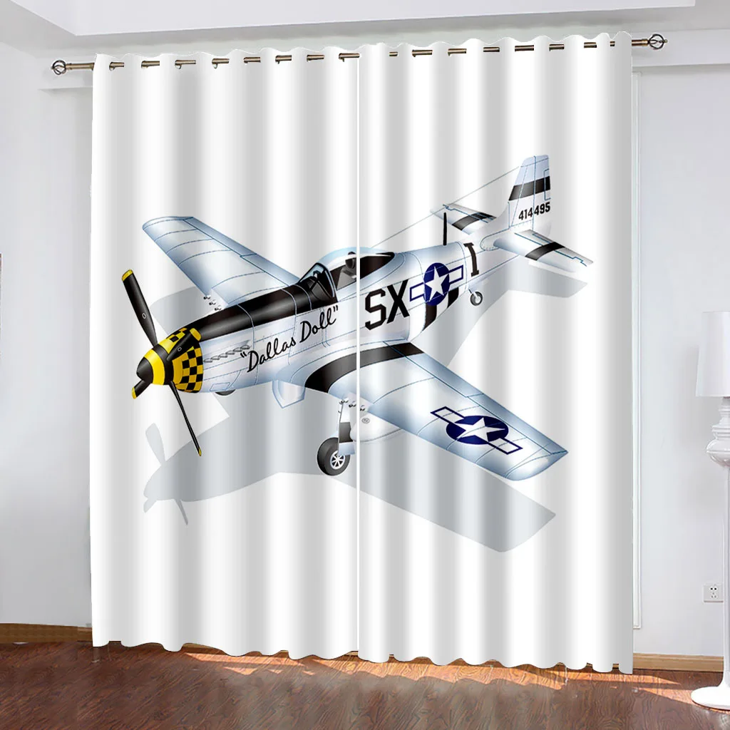 

3D Digital Printing Airplane Pattern Woven Curtains for Bedroom Left and Right Biparting Open Home Modern Blackout Curtains