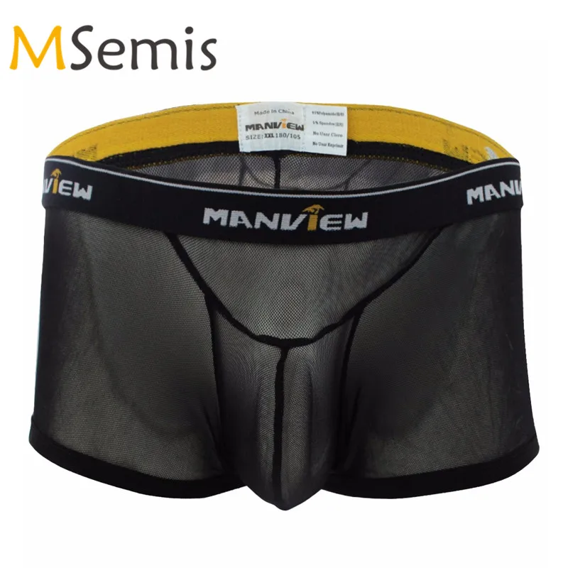 

Gay Swimwear Mens Mesh Bulge Pouch Boxer Briefs Shorts Gay Underwear Male Panties Swim Shorts Semi-See Through Swimming Truck