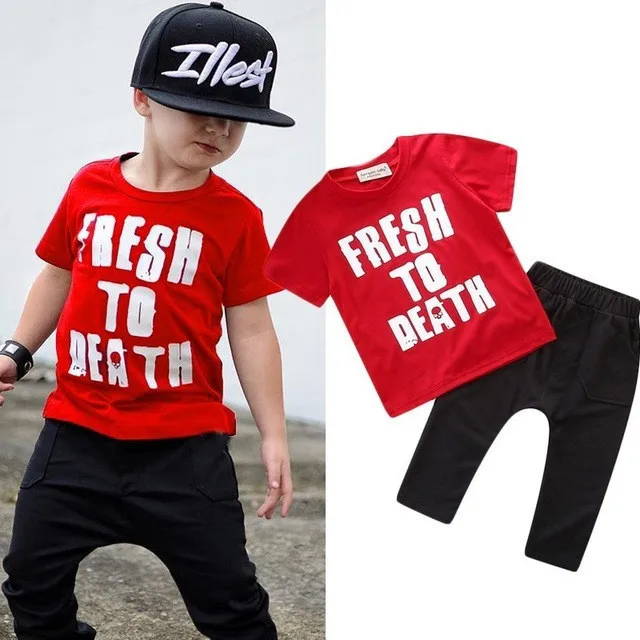 Boy Clothes Set Letter Short Sleeve T-shirt Pants Set Of 2 Summer Children's Wear INS Style Boy Baby Clothings Set - Цвет: 313180 red
