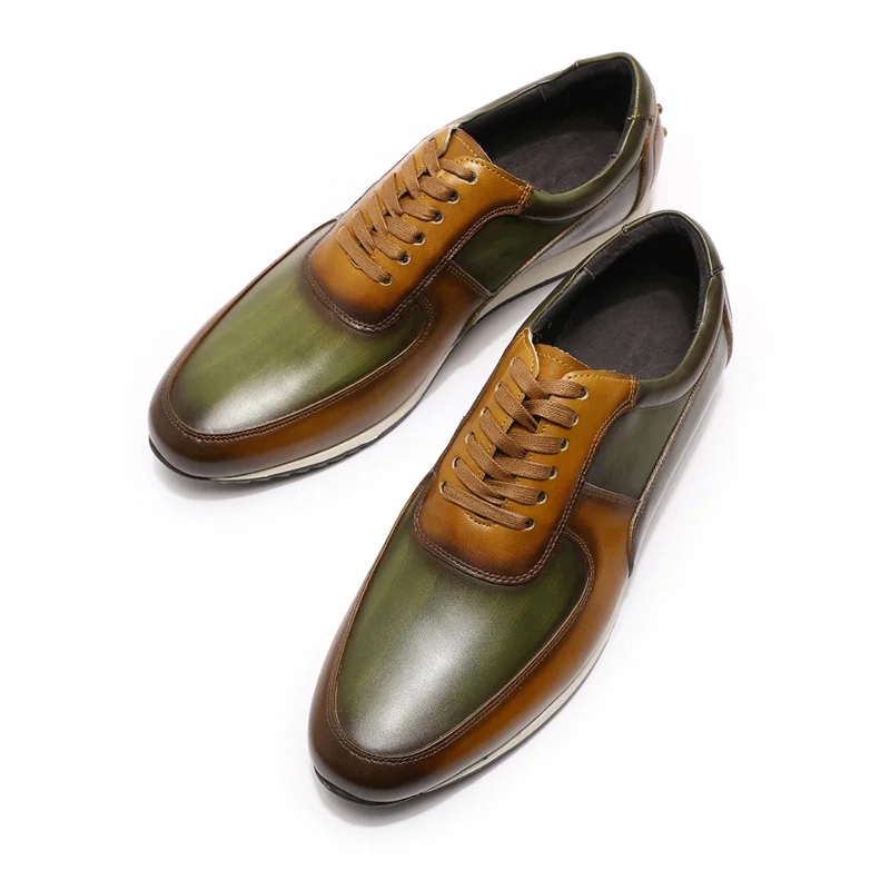 Большой размер 15, мужская стильная повседневная обувь оксфорды из натуральной кожи, Раскрашенные вручную, коричневого и зеленого цвета, на шнуровке, модная мужская обувь на плоской подошве