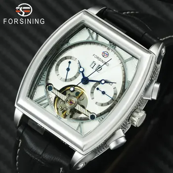 

FORSINING Tourbillon Mechanical Watch Men Leather Strap Calendar Rose Golden Mens Watches Top Brand Luxury relogio masculino