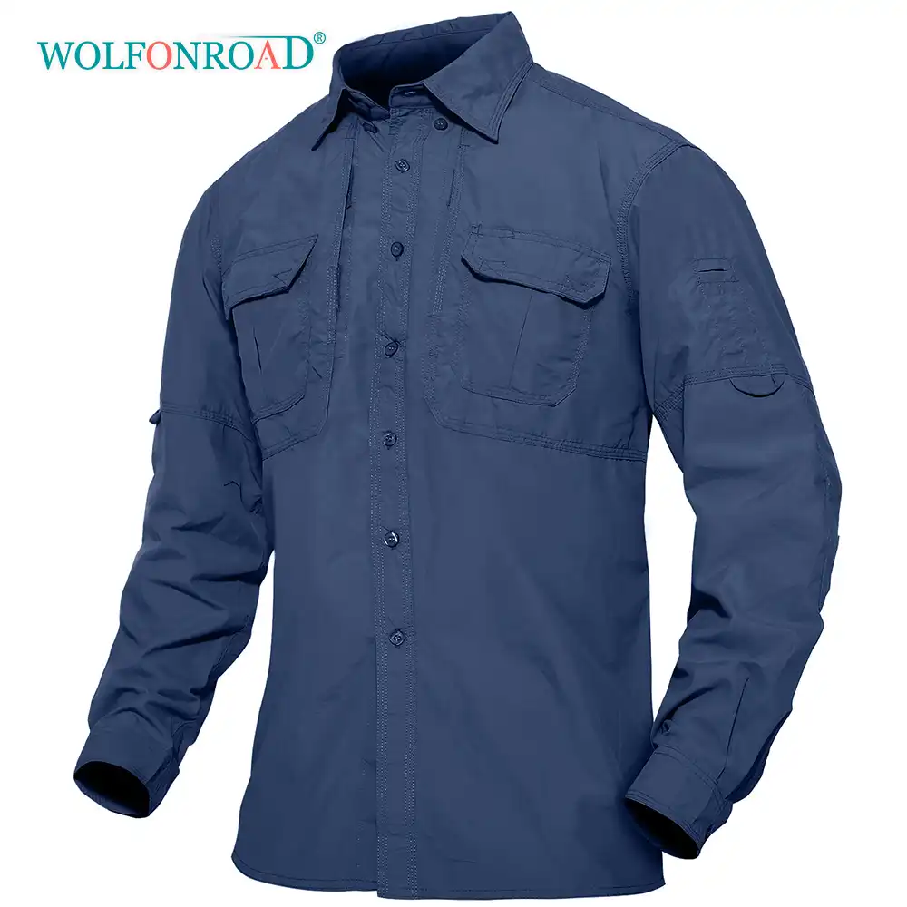 Wolfonroad Multi Pocket Outdoor Shirt Mens Anti Uv Work Shirt Hiking Fishing Sports Sweat Releasing Long Sleeve Nylon Shirt Tops Hiking Shirts Aliexpress