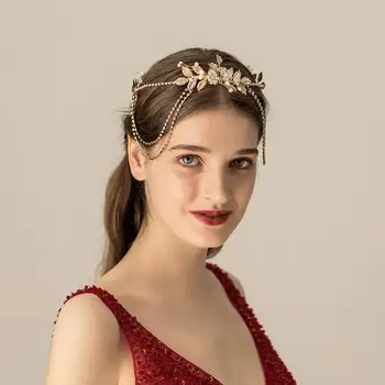 

Handmade Crystal Rhinestones Wedding Head Band - Floral Hair Vine Bridal Hair Accessorie Headpieces - Gold