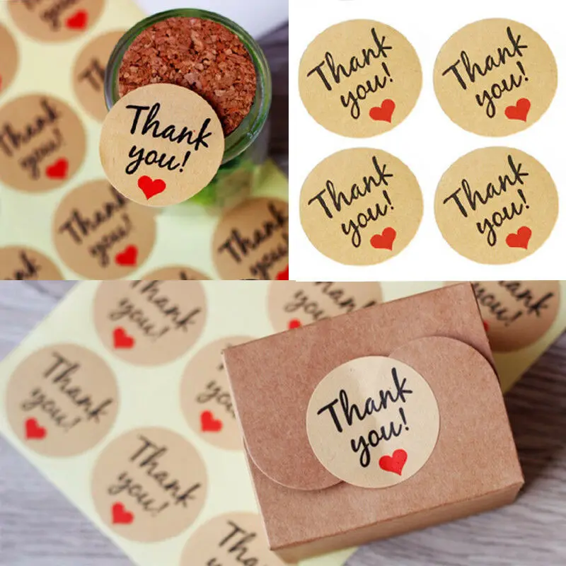 

120Pcs Packaging Seals Kraft Stickers Label Thank You Gift Paper Decor Party for Baking Handmade Products Wedding Deco