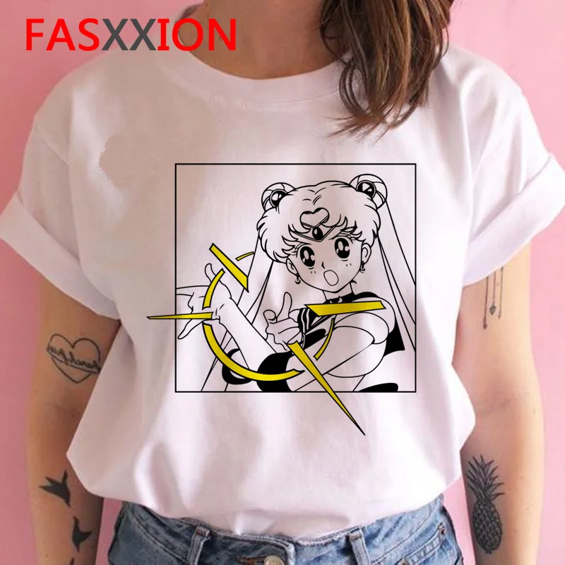 Sailor moon Футболка женская забавная мультяшная Харадзюку кавайная футболка Летняя женская графическая ulzzang Повседневная футболка Топ футболка Новинка