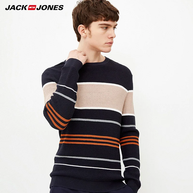 Мужской полосатый вязаный свитер с воротником Jack Jones | 218124507 Мужская одежда