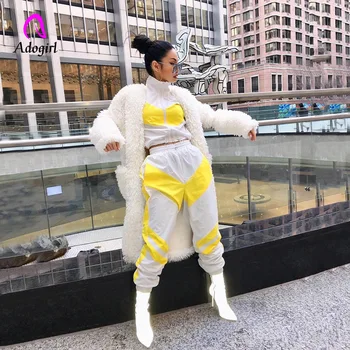 

Fitness Autumn Patchwork Women Two Piece Outfits Turtleneck Long Sleeve Crop Top + Jogging Pants Tracksuit Women Matching Sets