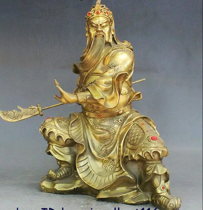 1" Китайский воин Дракон GuanGong GuanYu держать меч Сидя Каменная Статуя