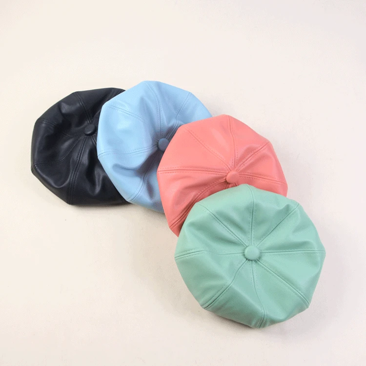

Korean-style Versatile Hide Substance Pumpkin Octagonal Cap Children South Korea Autumn And Winter Days Black And White with Pat