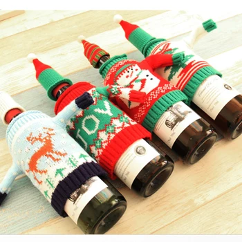 

4 Sets Ugly Christmas Sweater Wine Bottle Cover, Handmade Wine Bottle Sweater for Christmas Decorations Ugly Christmas Decor