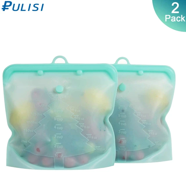 2Pack Silicone Food Bag 1500ml 1000ml 500ml Leakproof Containers Reusable Fresh Bag Food Storage Bag Freezer Bag Snack 1