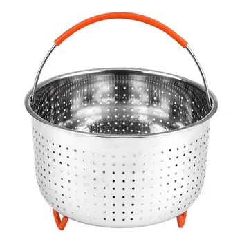

304 stainless steel multi-function steamer Rice washing basket drainer pressure cooker anti-scald Silicone handle