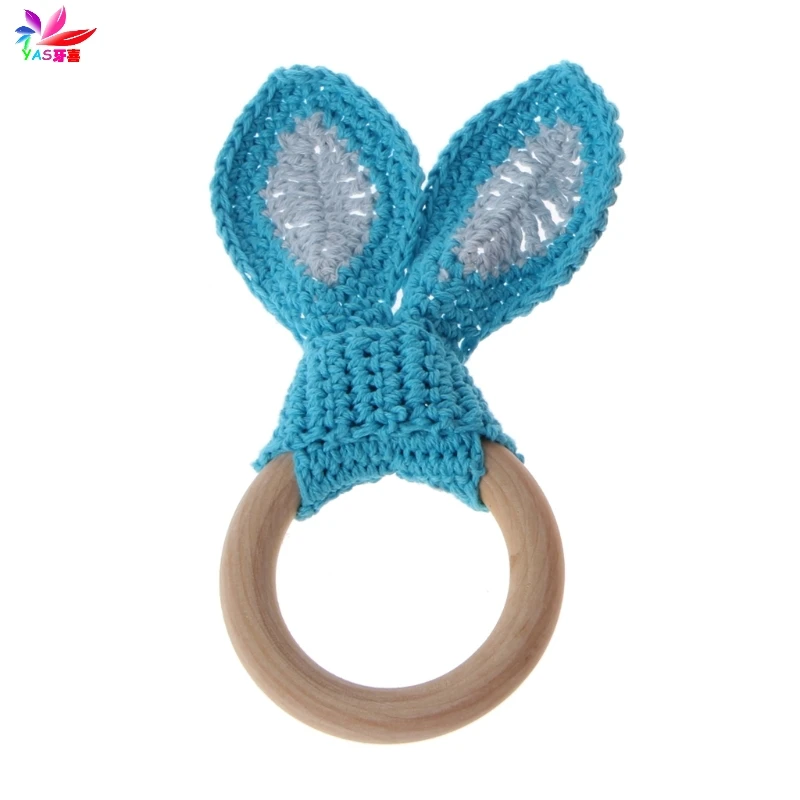 Baby Girl Boy Teething Ring Chewable Teether Wooden Natural Bunny Rattle Toy - Цвет: 3