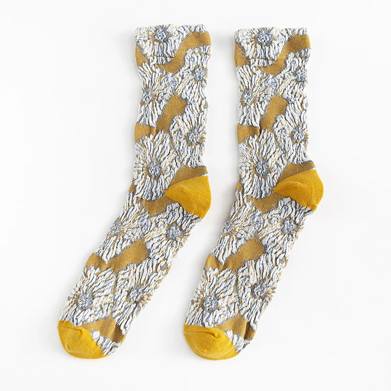 Цвет: желтый CA081 5 пар/упак. Винтаж японский Для женщин носки в стиле «Mori Girl Милые цветов собранная забавные носки в стиле пэчворк Цвет хлопок Harajuku - Цвет: Цвет: желтый