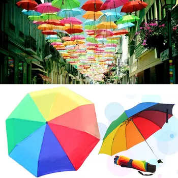 

Rainbow Umbrella Waterproof and Windproof Sun Umbrella Compact Tight Long Handle Umbrella Strong Frame Waterproof Fashionable Ou