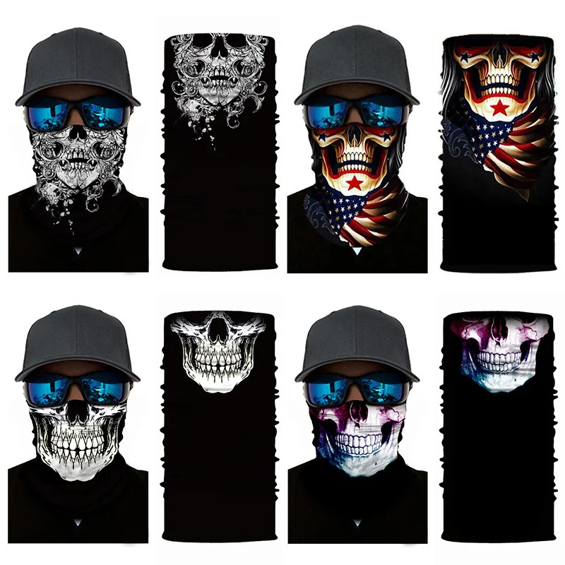

Seamless Custom Head Scarf Bandana Face Shield Soft Elastic Headband Cooling Neck Caiter Tubular Snood 3D Skull Printed Mens
