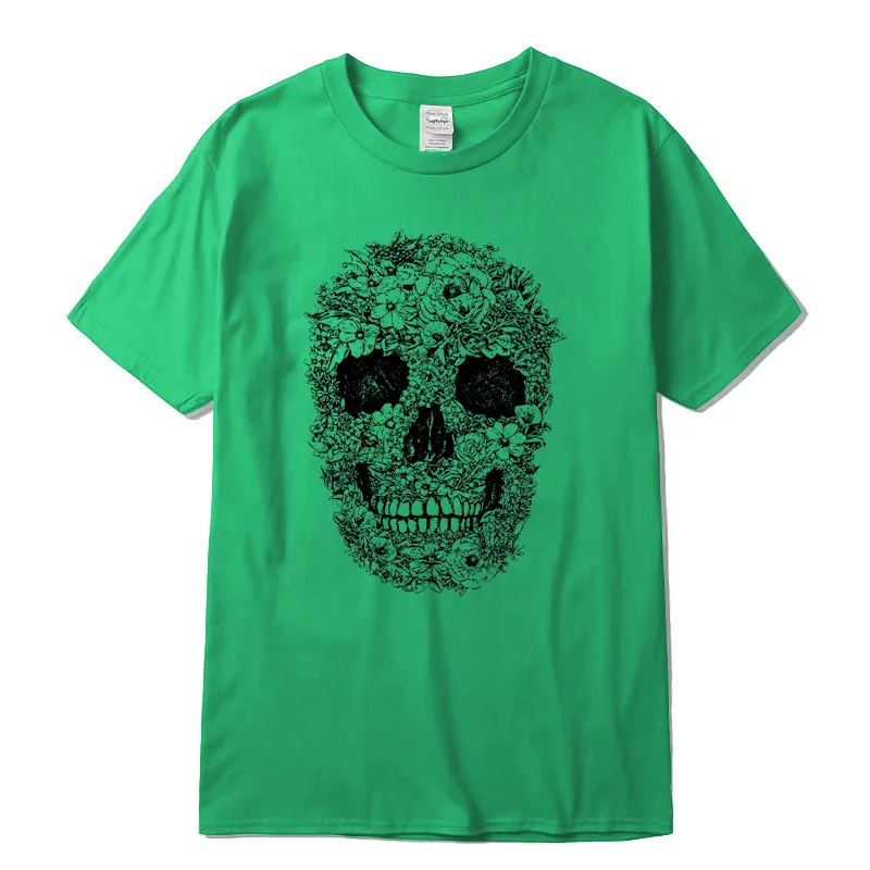 Мужская Повседневная футболка из 100% хлопка с коротким рукавом и принтом черепа