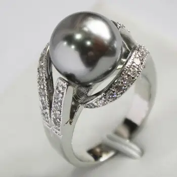 

Hot sale>@@ lady's new design jewelry silver plated with crystal decorated &12mm gray shell pearl ring(#7.8.9)
