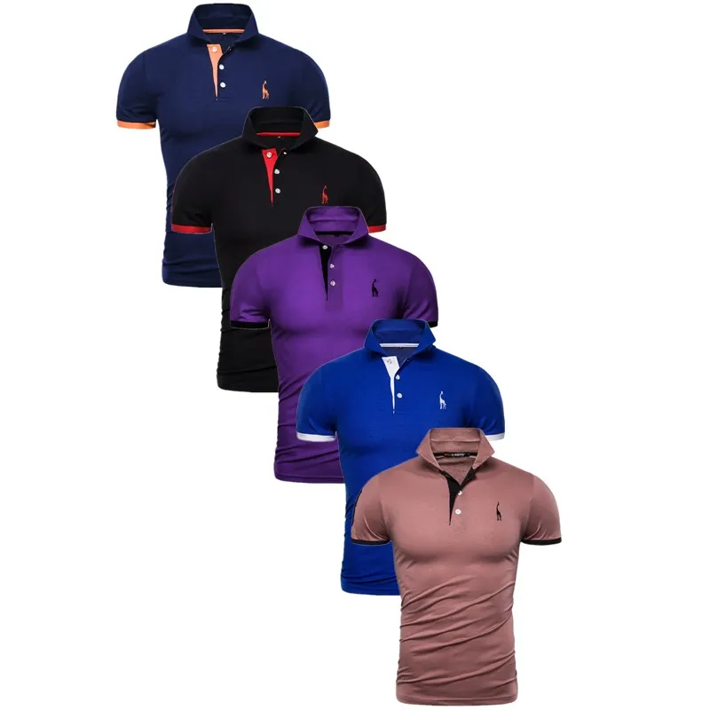 5pcs-6 5 шт. в комплекте, мужские Поло, однотонная Облегающая рубашка с коротким рукавом, Лоскутная хлопковая рубашка поло, Мужская модная уличная одежда - Цвет: 5pcs-6
