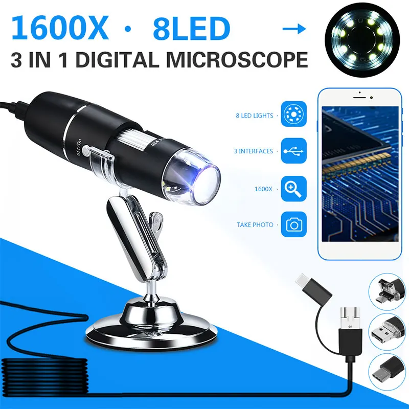 

8LED Digital Microscope Practical Mobile Phones Inspection Waterproof Real-Time Video Endoscope for Computers Photos Monitoring