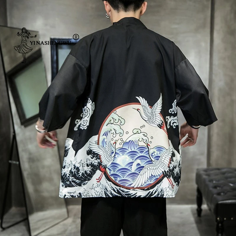 

Japanese Kimono Traditional Yukata Casual Cardigan Shirt Kimono Cardigan Men Beach Thin Asian Clothing Japan Kimonos Male Coat