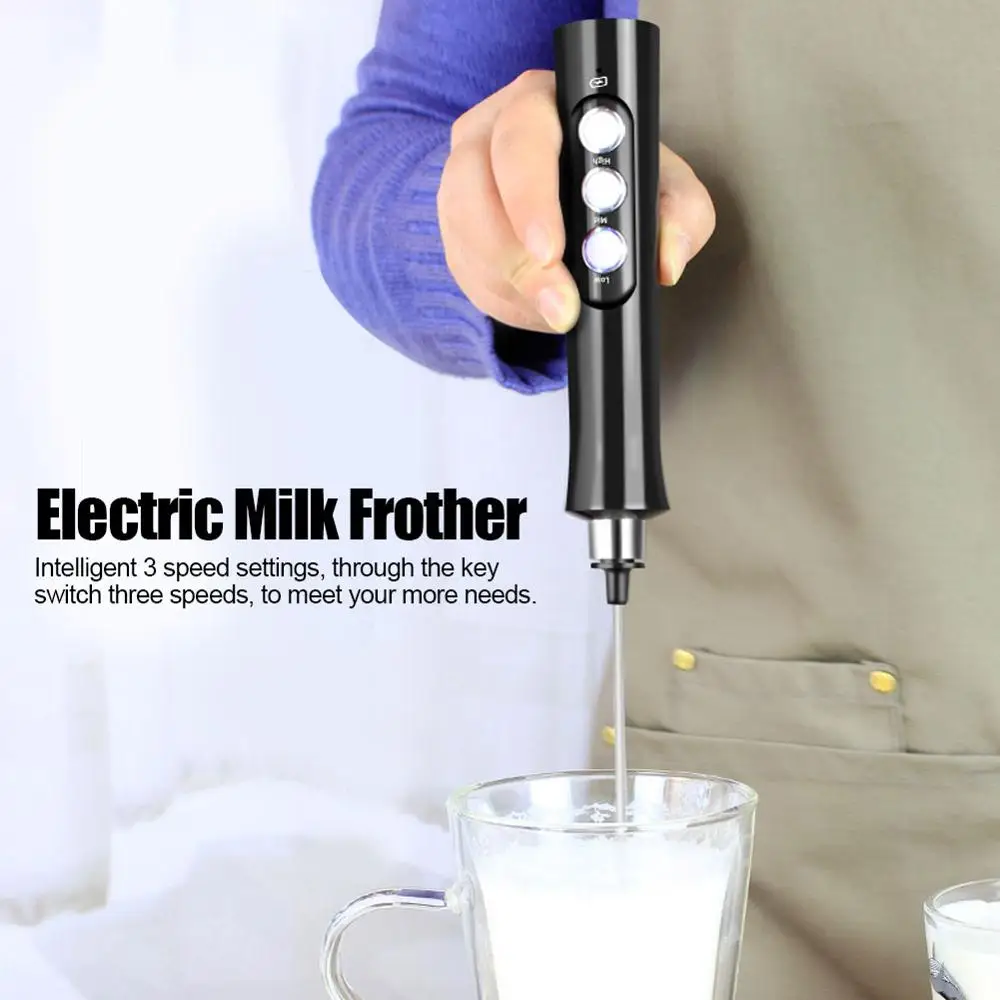 XIMU Milk Frother Handheld, USB Rechargeable 3 Speeds Mini Electric Milk  Foam Maker Blender Mixer for Coffee, Latte, Cappuccino, Hot Chocolate, Egg