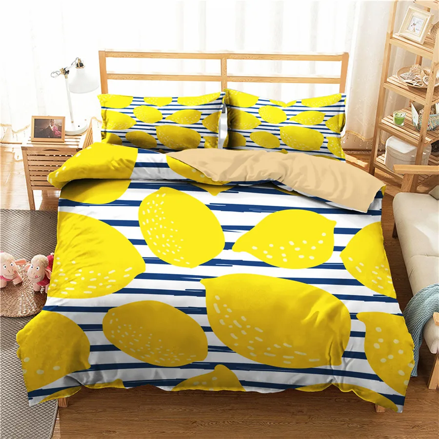 

A Bedding Set 3D Printed Duvet Cover Bed Set Lemon Fruit Home Textiles for Adults Bedclothes with Pillowcase #NM04