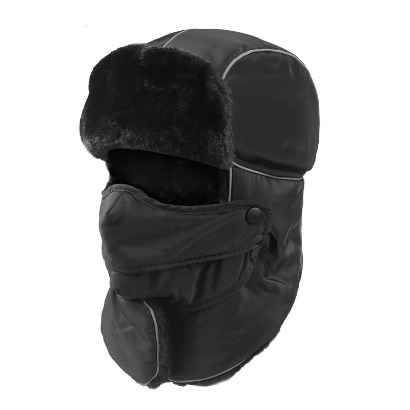 Новинка унисекс Lei Feng, шапка, костюм для верховой езды, Непродуваемые шапки, маска, шарф, шапка, Ретро стиль, теплые шапки, зимняя Плотная хлопковая шапка - Цвет: black