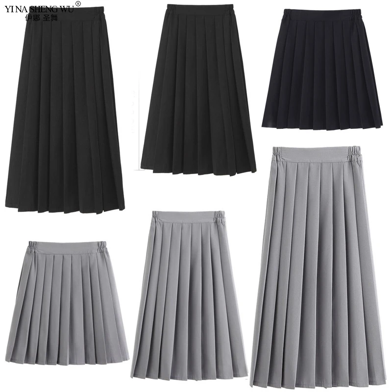Japanese School Uniforms for Girls Solid Color COS Pleated JK Skirts Black Grey High Student Academy Style Bottoms | Тематическая