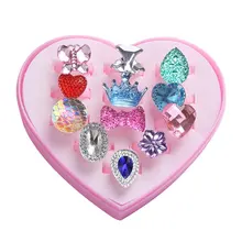 Lot de 12 bagues en résine à la mode pour filles, ensemble de bagues de dessin animé, boîte de présentation de bijoux, cadeau de jouet pour enfants