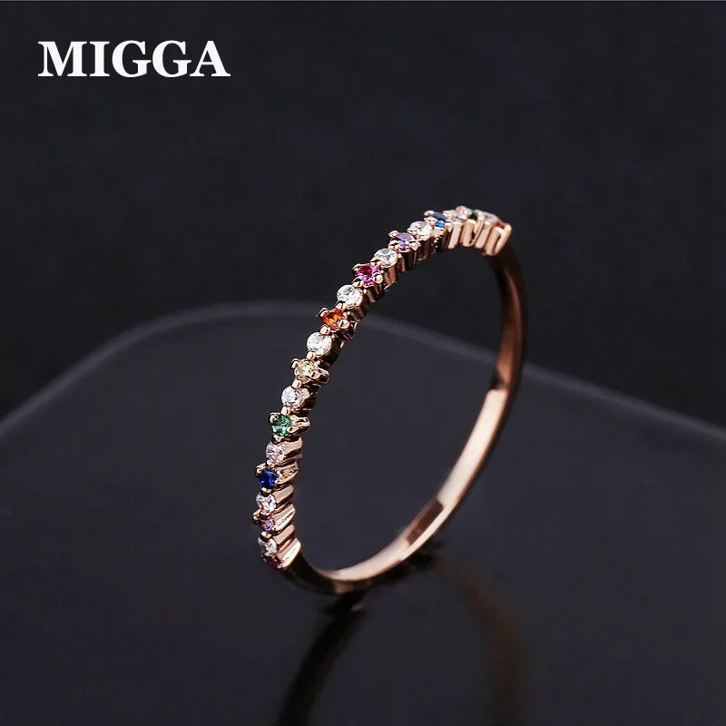 

MIGGA Thin Style Multicolor Cubic Zircon Stone Ring for Women Rose Gold Color Fashion Finger Ring Jewelry
