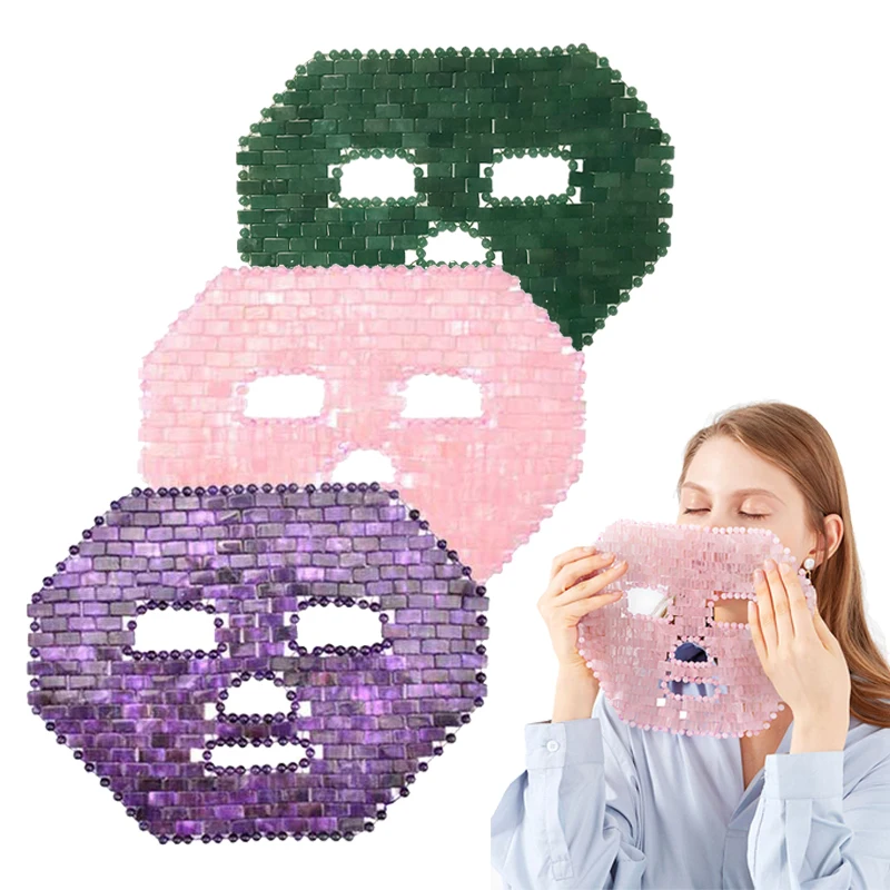 Rose Quartz Crystal Sleep Mask Natural Amethyst Face Mask Cold Therapy Facial Mask Green Jade Sleeping Masks Cooling Massager