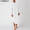 2022 Men's Sleep Robes Solid Color Cotton Long Sleeve Comfort Leisure Homewear O Neck Nightgown Mens Bathrobes INCERUN S-5XL 7 ► Photo 2/6