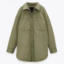 

2021 Autumn Winter Oversize Warm Cotton Jacket Coat Women Vintage Green Long Overcoats Female Loose Solid Light Parka Outwear