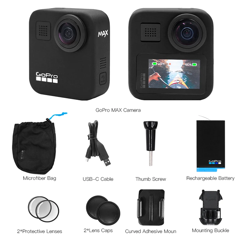 Экшн-Камера GoPro MAX 360 с сенсорным экраном сферическая 5.6K30 HD видео 16.6MP 360 фотографий 1080p стабилизация прямого потокового потока