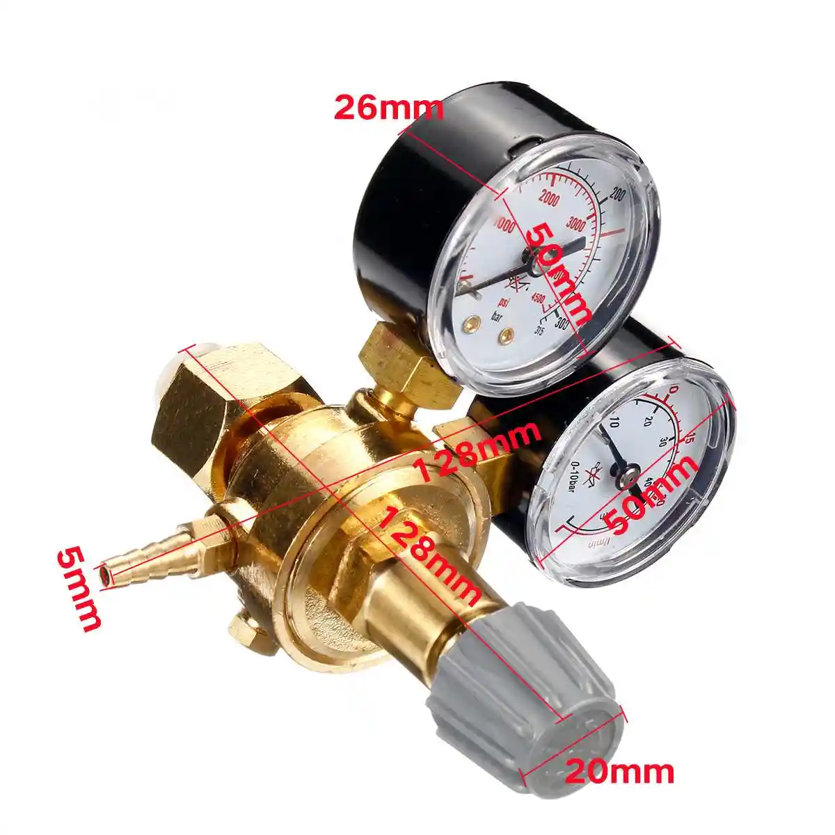 Argon CO2 Regulator Flow Meter Twin Gauge