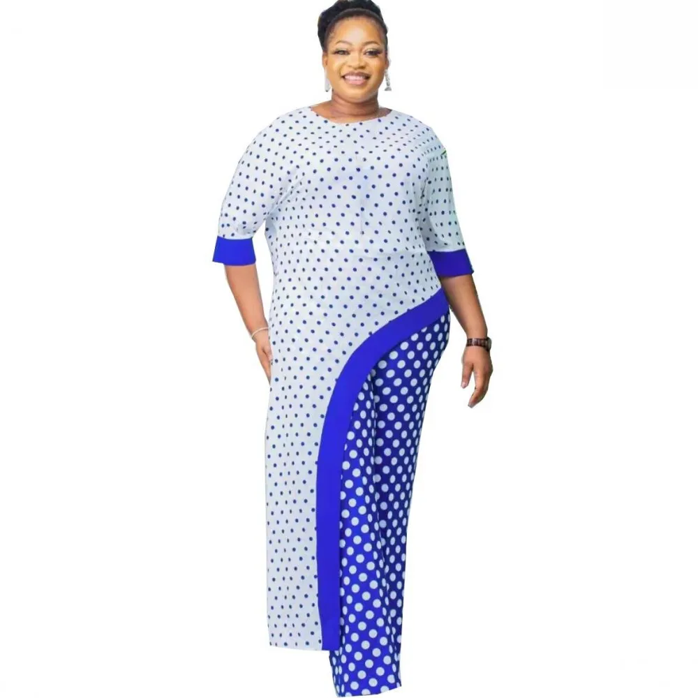 Two Piece Suit Stylish Polka Dot Print Asymmetric Long T-Shirt Women