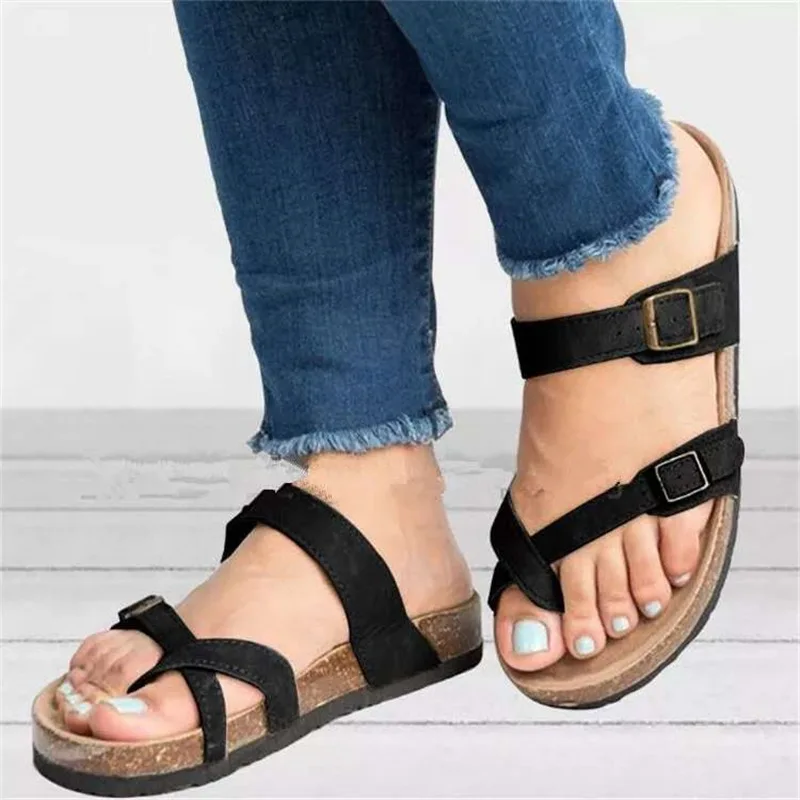 Летние женские сандалии Повседневные Нескользящие дышащие кожаные на плоской