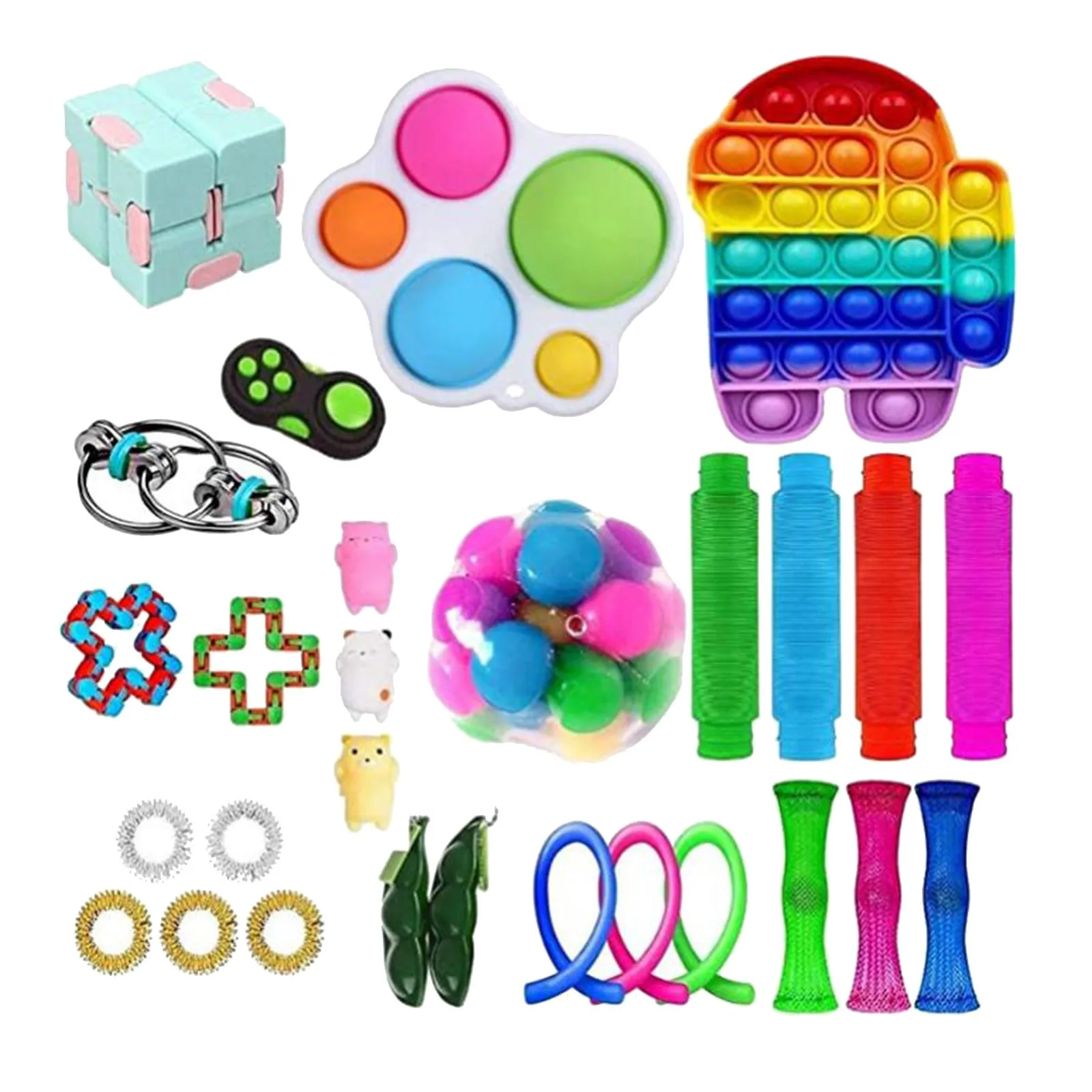 Set 2 Giocattoli Antistress Pop It Arcobaleno – Quadrato E Rotondo, In Silicone Morbido, Per Bambini E Adulti, Gioco Sensoriale