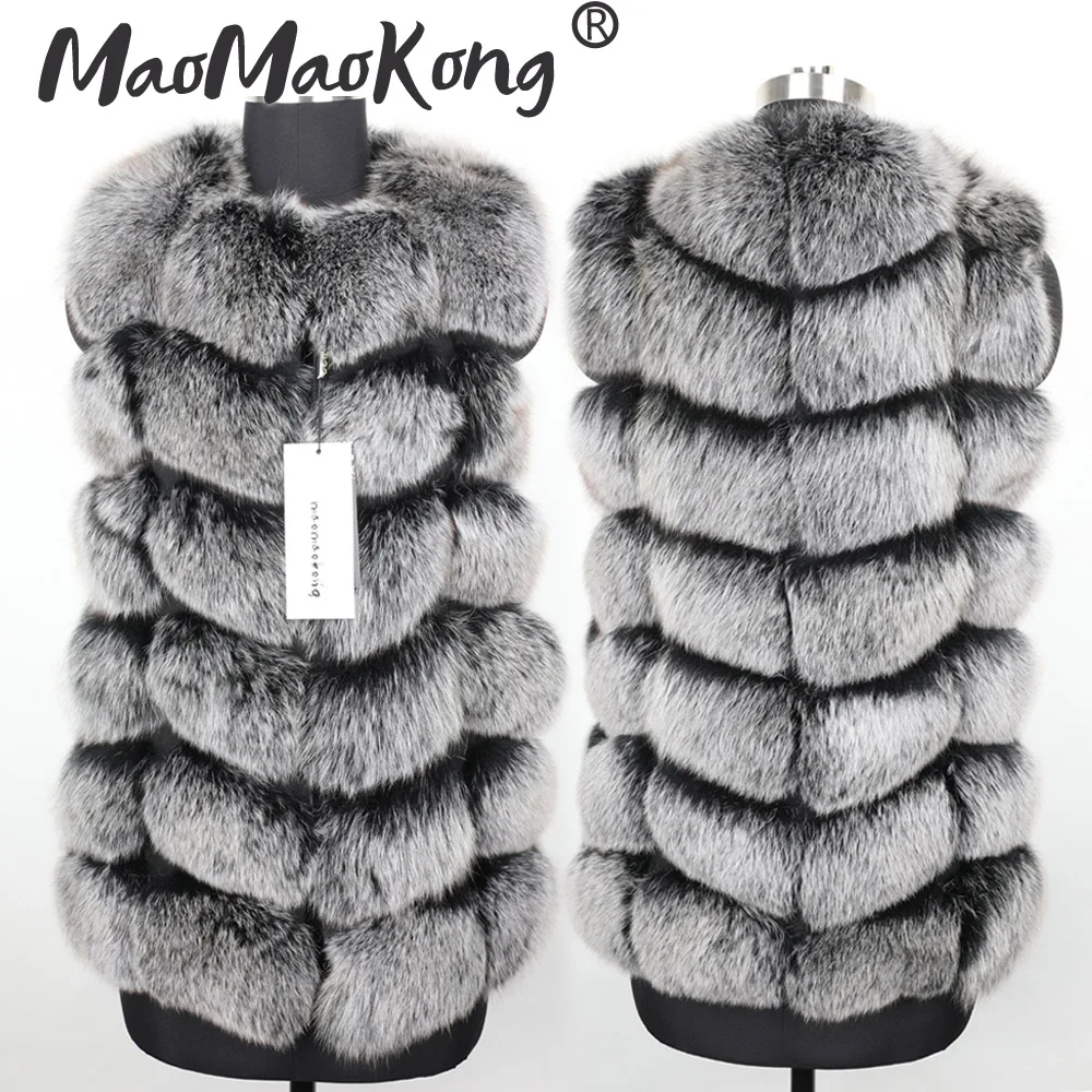 maomaokong зимний женский жилет больших размеров серый натуральный Лисий мех пальто Модный меховой жилет куртка